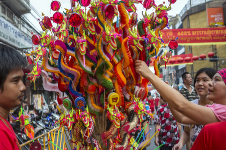 The Chinese New Year celebrations in Chinatown in Bangkok in Thailand のeditorial素材