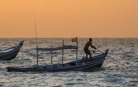 Sunset at Ngapali Beach Resort in Rakhine State in Myanmar - Burma  のeditorial素材