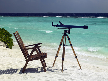 Telescope at a luxury beach resort in the tropical paradise of The Maldives