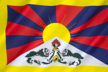 The Tibetan flag or snow lion flag, was a flag of the military of Tibet, introduced by the 13th Dalai Lama in 1912 and used until the Chinese invasion of 1959. Since the 1960s, it is used as the symbol of the Tibetan independence movement.の写真素材