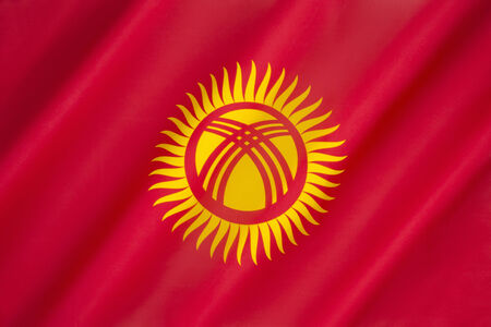Flag of The Republic of Kyrgyzstan - adopted on 3 March 1992 by the Supreme Council of Kyrgyzstan.の写真素材