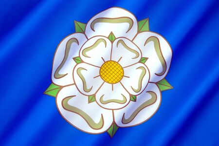 The British Regional flag of Yorkshire -  White Rose of York on a blue background. The design dates from the 1960s.の写真素材