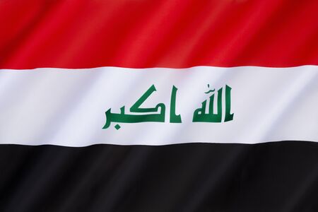 Flag of Iraq - This basic tricolor has been in use since 1963, with several changes to the green symbols, the most recent version bears the takbir rendered in green. This version adopted on 22nd January 2008.の写真素材
