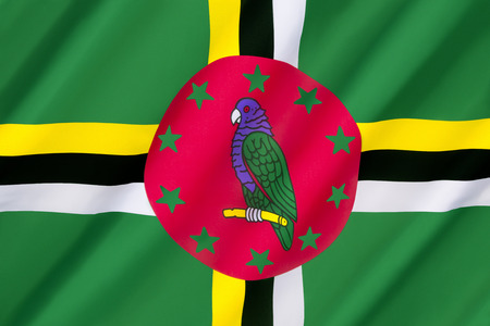Flag of Dominica - adopted on 3rd November 1978, with some small changes having been made in 1981, 1988, and 1990. Features the national bird, the Sisserou Parrot. (Not to be confused with Flag of the Dominican Republic).の写真素材
