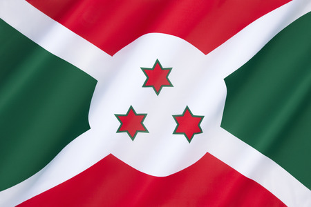 Flag of Burundi  - adopted on 28th June 1967 following independence from Belgium on 1st July 1962. Burundi is a central African country on the east side of Lake Tanganyika, to the south of Rwanda.の写真素材