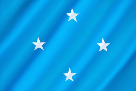 Flag of the Federated States of Micronesia - adopted on 30th November 1978. The blue background represents the Pacific Ocean, the four stars represent the states in the federation: Chuuk, Pohnpei, Kosrae and Yap.の写真素材