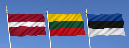 Flags of the Baltic States - Latvia, Lithuania and Estonia.の写真素材