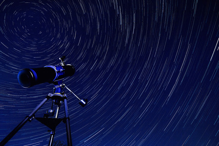 Astronomy - Star Trails in the early Spring sky in North Yorkshire in the United Kingdom. The star...
