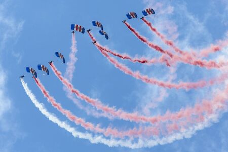 The Royal Air Force Falcons Parachute Display Team in actionのeditorial素材