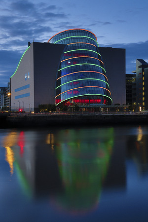 Night view of the Convention Centre in the Dublin Docklands. Opened in September 2010, it overlooks the River Liffey at Spencer Dock. It was designed by the American-Irish architect Kevin Roche.のeditorial素材