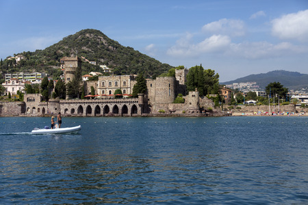 Chateau de la Napoule, a fortified castle which dates from the 14th centuryin the resort of Mandelieu-la-Napoule, a commune in the Alpes-Maritimes department in southeastern France, located on the French Riviera, southwest of Cannes.のeditorial素材