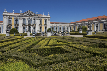 The National Palace of Queluz - Lisbon - Portugal. The Ceremonial Facade of the Corps de Logis designed by Oliveira.のeditorial素材