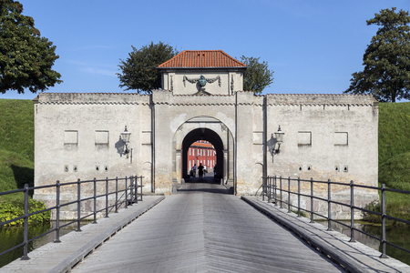 The Kings Gate Entrance to the Kastellet or Citadellet Frederikshavn in Copenhagen, Denmark.   Kastellet is one of the best preserved star fortresses in Northern Europe. It is constructed in the form of a pentagram with bastions at its corners.のeditorial素材