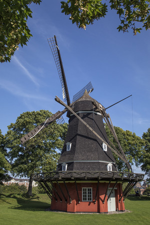 The windmill on the Kings Bastion in the Kastellet in the city of Copenhagen, Denmark. Built in 1847, it replaced another windmill dating from 1718 which was destroyed in a storm.のeditorial素材