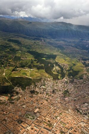 Aerial view of the city of Cuzco in Peru, South America.の写真素材