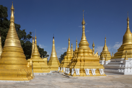 The stupa of Pindaya Temple below the entrance to Pindaya Cave in Myanmar (Burma).の写真素材