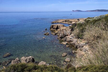 The scenic beauty of the rocky western coastline of Sardinia, Italy.の写真素材
