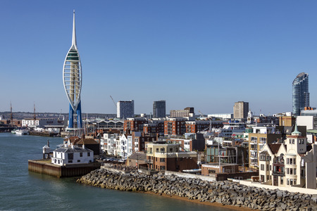 The harbor area and Spinnaker Tower in the city of Portsmouth on the south coast of England in the United Kingdom.のeditorial素材