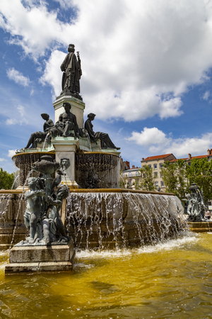 Crozatier Fountains in Breuil Square in the city of Le Puy-en-Velay in the Auvergne-Rhone-Alpes region of south-central France.の写真素材