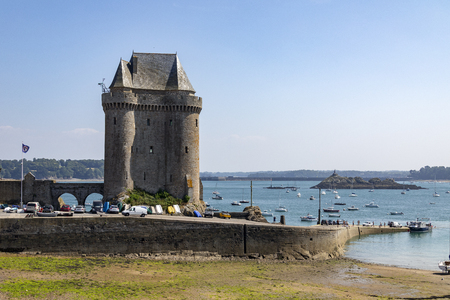 Low tide of the Tour de Solidor on the Solidor waterfront in the port of Saint Malo on the north coast of Brittany in France.のeditorial素材