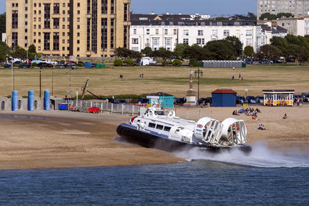 Hovercraft at Southsea near Portsmouth, England. Commercial  passenger service between Southsea and Ryde on the Isle of White.のeditorial素材