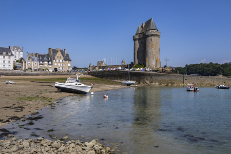 Low tide of the Tour de Solidor on the Solidor waterfront in the port of Saint Malo on the north coast of Brittany in Franceのeditorial素材
