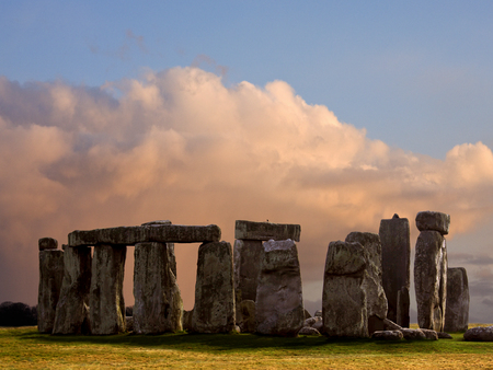 The Prehistoric stone circle of Stonehenge at sunset on Salisbury Plain in Wiltshire in the southwest of England.の写真素材