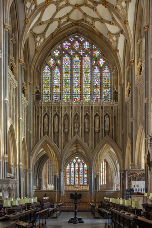 Interior of the medieval Cathedral at Wells in Somerset, England. Built between 1176 and 1450 to replace an earlier church on the site since 705AD.のeditorial素材