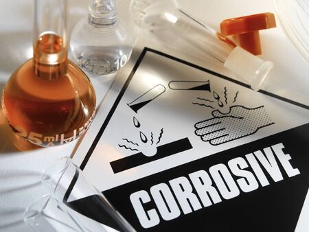 Corrosive Warning Sign - A corrosive substance is one that will damage or destroy other substances...