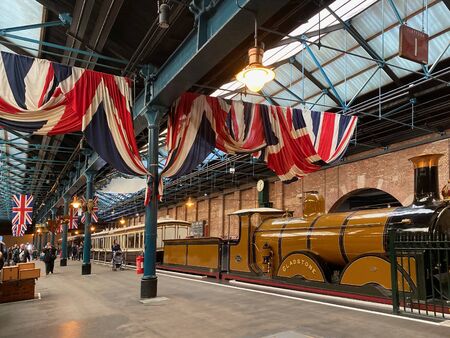 Vintage steam locomotive in the National Railway Museum in York, England.