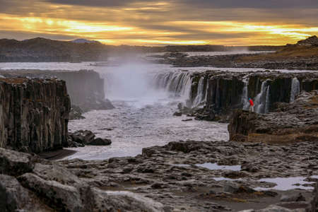 Selfoss Waterfall in northern Iceland at sunriseの写真素材