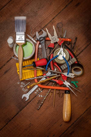 Selection of tools used in the home for simple repair and maintenance.の写真素材