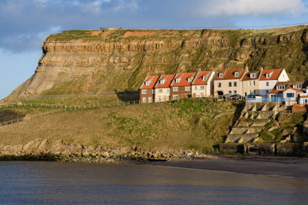 Houses on the headland at Whitby on the North Yorkshire coast in northeast England.の写真素材