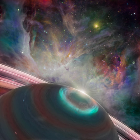 Magnetic storms (Aurora) at the pole of an alien planet in a distant galaxy.の写真素材