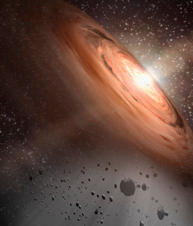 A spinning galaxy in a distant region of the cosmos.