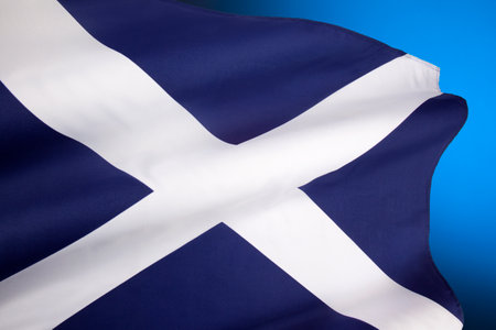 The Flag of Scotland, also known as Saint Andrew's Cross or the Saltire.の写真素材