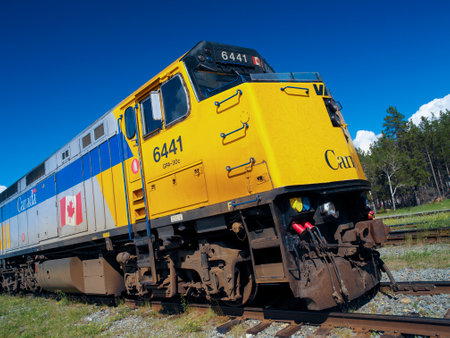 Vancouver. Canada. 09.23.04. Canadian train near Vancouver in British Columbia, Canada.のeditorial素材