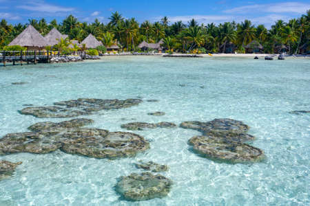 Luxury vacation resort on the island of Manihi, French Polynesia in the South Pacific Ocean.のeditorial素材