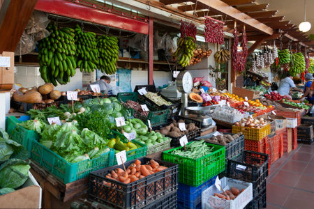 Food market in central Funchal on the Portuguese island of Madeira.のeditorial素材