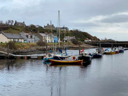 The harbor in the coastal village of Helmsdale in Sutherland on the east coast of Scotland.