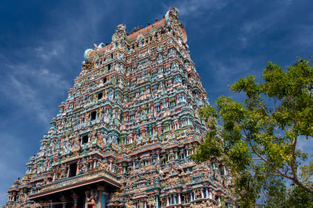 Minakshi Sundareshvera Hindu Temple in the city of Madurai in the Tamil Nadu region of southern India.の写真素材
