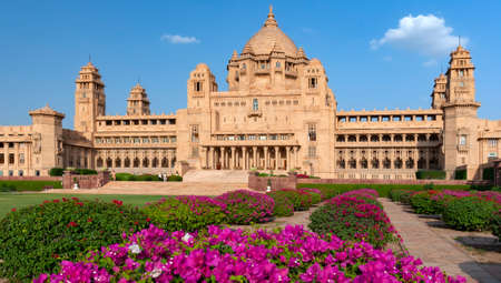 The Umaid Bhawan Palace in Jodhpur, Rajasthan, India. It is one of the world's largest private residences, although part of the palace is now managed by Taj Hotels. The palace has 347 rooms and is the principal residence of the former Jodhpur royal familyのeditorial素材