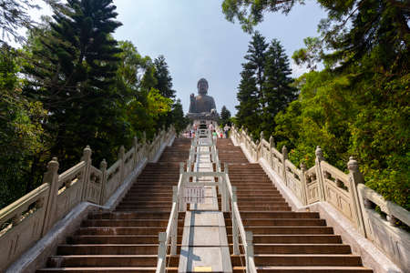 Some of the 268 steps to the Tian Tan Buddha near the  Po Lin Monastery on Lantau Island, Hong Kong. The statue is 34m (112 ft) tall and weighs over 250 metric tons.の写真素材