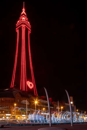 Blackpool Illuminations and Blackpool Tower - Blackpool is a large seaside resort in the county of Lancashire on the northwest coast of England. Blackpool Illuminations are an annual lights festival, founded in 1879. They are 6.2 miles (10 km) long and usのeditorial素材