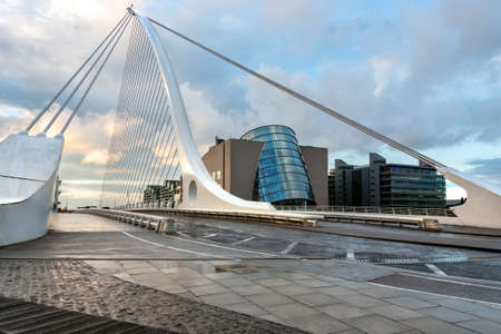 The Samuel Beckett Bridge and the building on the waterfront near the Convention Center - Dublin...