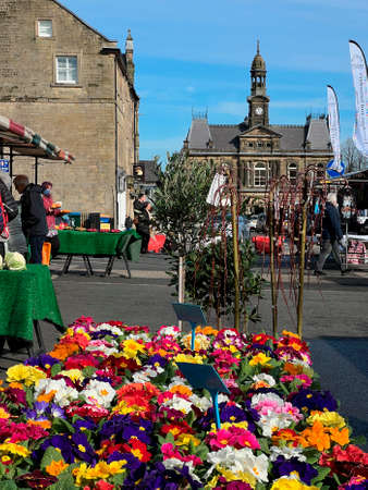 Market Place and Buxton Town Hall in the Spa Town of Buxton in Derbyshire, England.のeditorial素材
