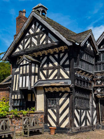 Little Moreton Hall, a 16th-century half-timbered Tudor Manor House near Congleton in Cheshire, northwest England.のeditorial素材