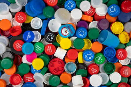 Colorful plastic bottle caps for recycling.の写真素材