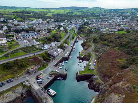 Aerial view of the harbor at Amlwch on the island of Anglesey in north Wales in the United Kingdom.
