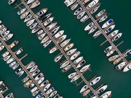 Aerial view of the marina in Torquay on the English Riviera on the south coast of Devon in the United Kingdom.の写真素材
